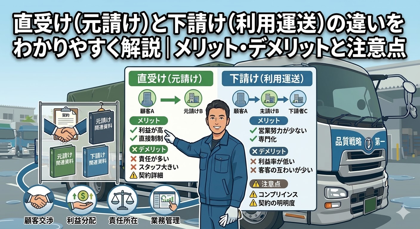 直受け（元請け）と下請け（利用運送）の違いをわかりやすく解説｜メリット・デメリットと注意点